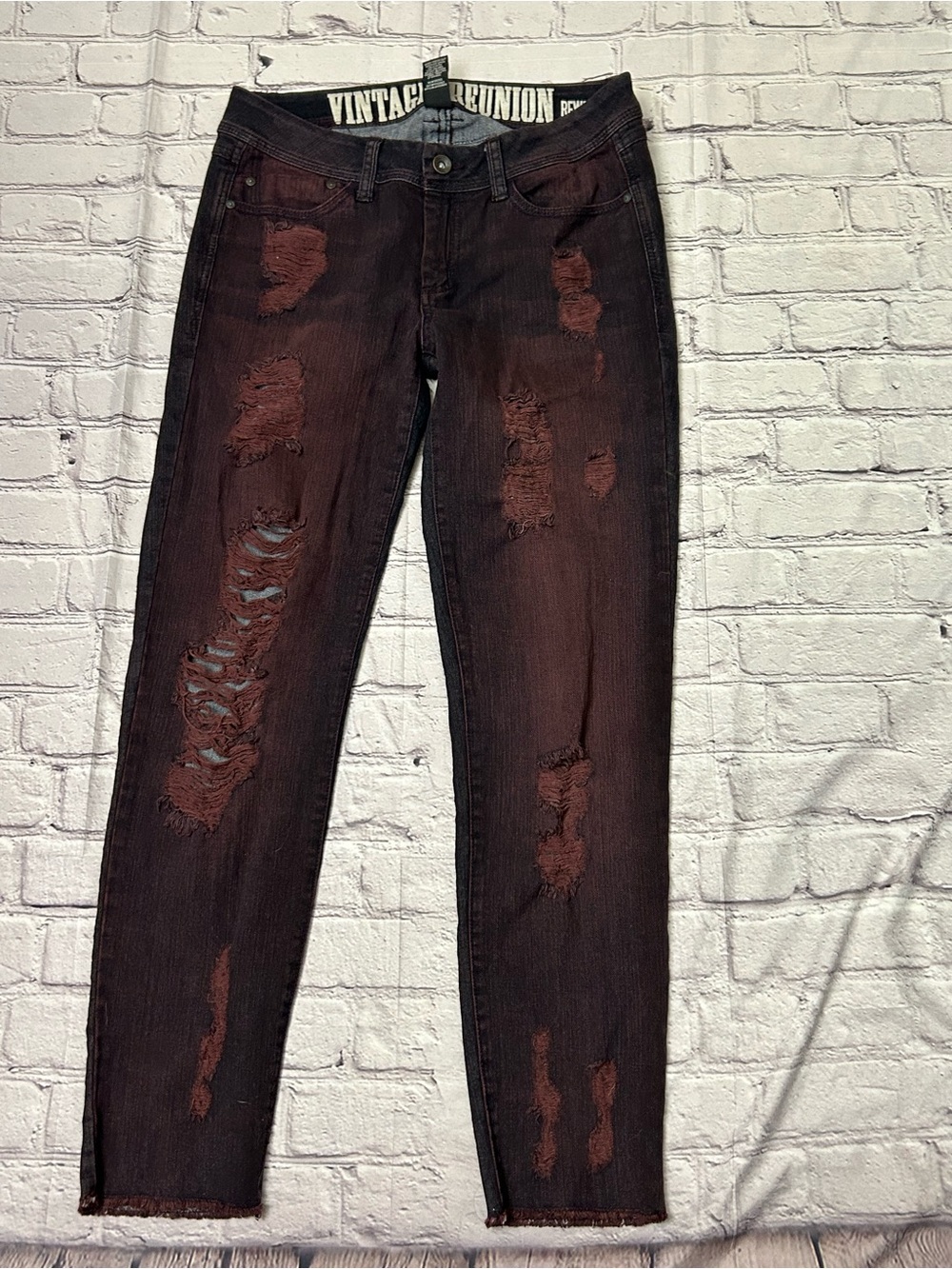 Rewash Skinny Distressed Jeans - Burgundy Wash